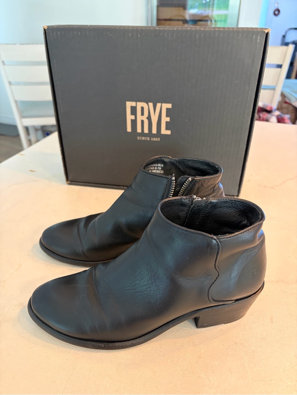 Frye Black Leather Ankle Booties with Side Zipper